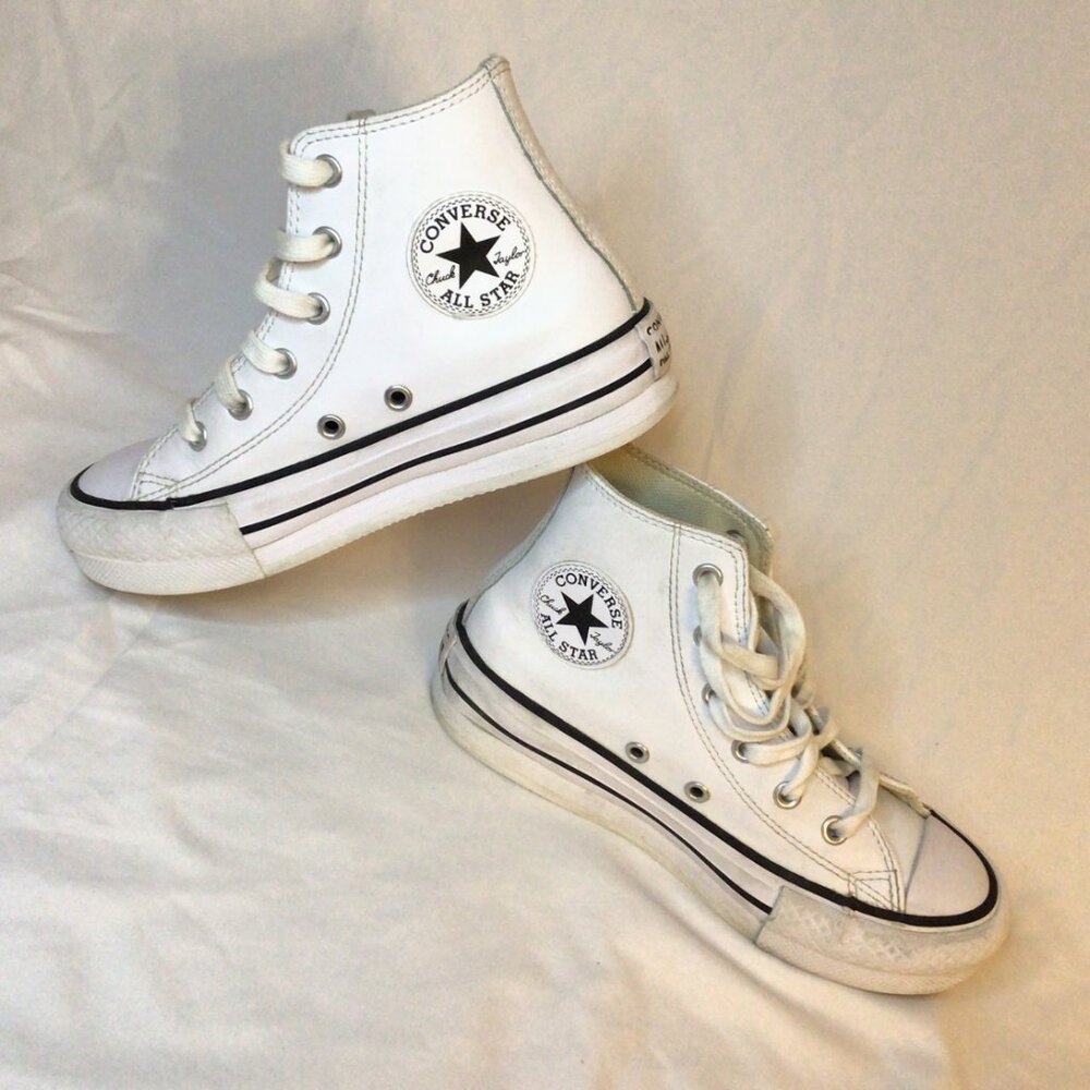 🤍 Converse Chuck Taylor All Star White Leather High-Top Sneakers | Youth 13.5 - Picture 10 of 10